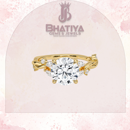 Engagement Ring in 14K Gold with Twisted Vine Band & Marquise Accents