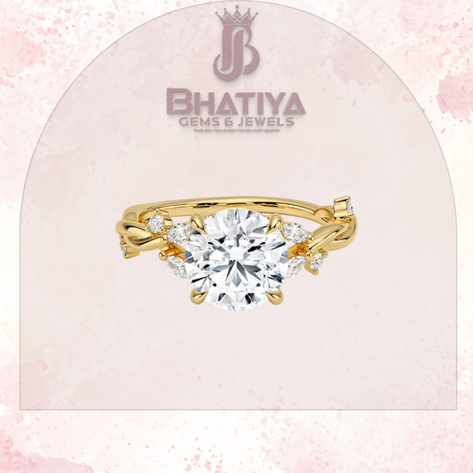 Engagement Ring in 14K Gold with Twisted Vine Band & Marquise Accents