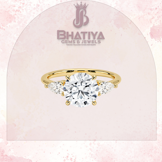 Royal Radiance Diamond Ring – 14K Yellow Gold Three Stone Diamond Ring For Men's and Woman