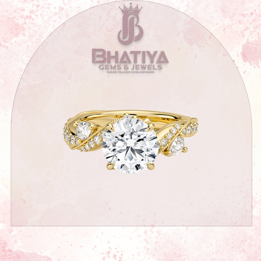Royal Radiance Diamond Ring – 14K Gold Plated with Twisted Pave Band For Men's and Woman