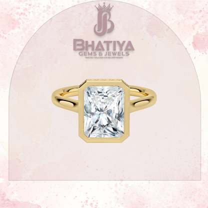 Radiant Elegance luxury Cut Diamond Ring in Yellow Gold Bezel Setting