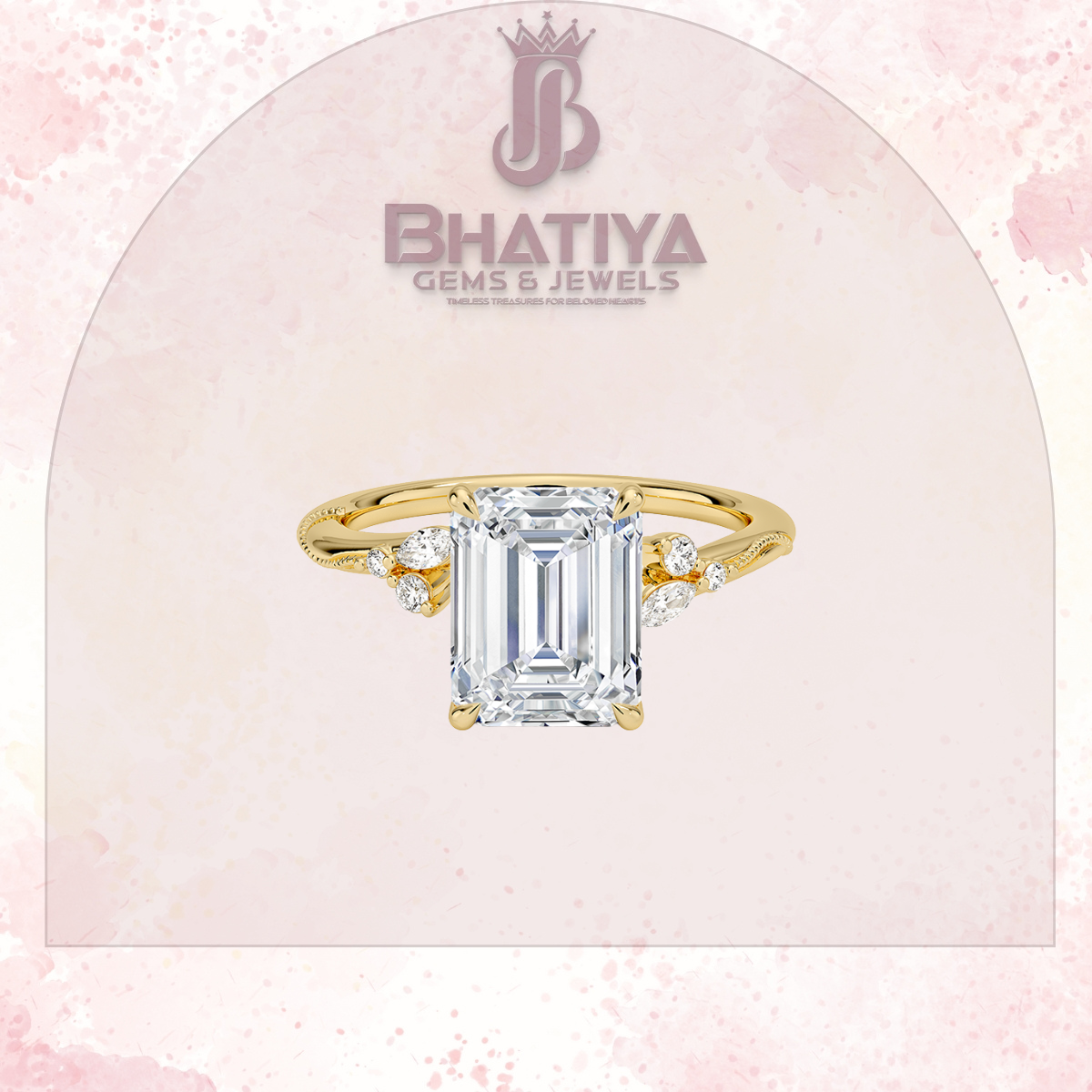 Vintage-Inspired Diamond Engagement Ring – 6-Prong Setting with Side Accents in Yellow Gold