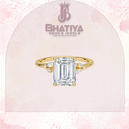 Vintage-Inspired Diamond Engagement Ring – 6-Prong Setting with Side Accents in Yellow Gold