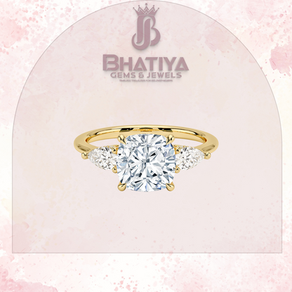 Elegant Diamond Engagement Ring – 14K Yellow Gold with Side Pear-Shaped Diamonds Luxury Fine Jewelry by Bhatiya Gems & Jewels