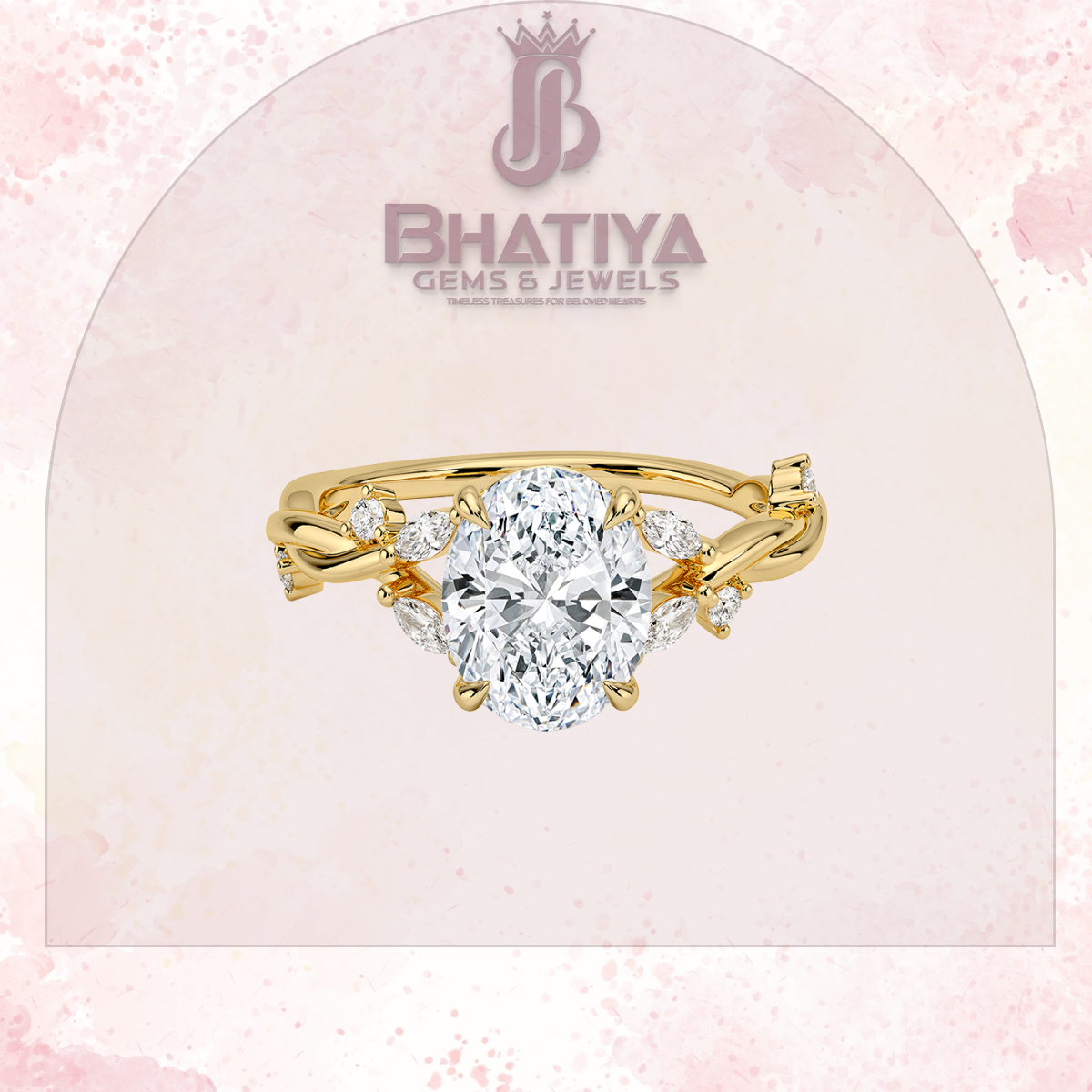 Engagement Ring in 14K Gold with Twisted Vine Band & Marquise Accents