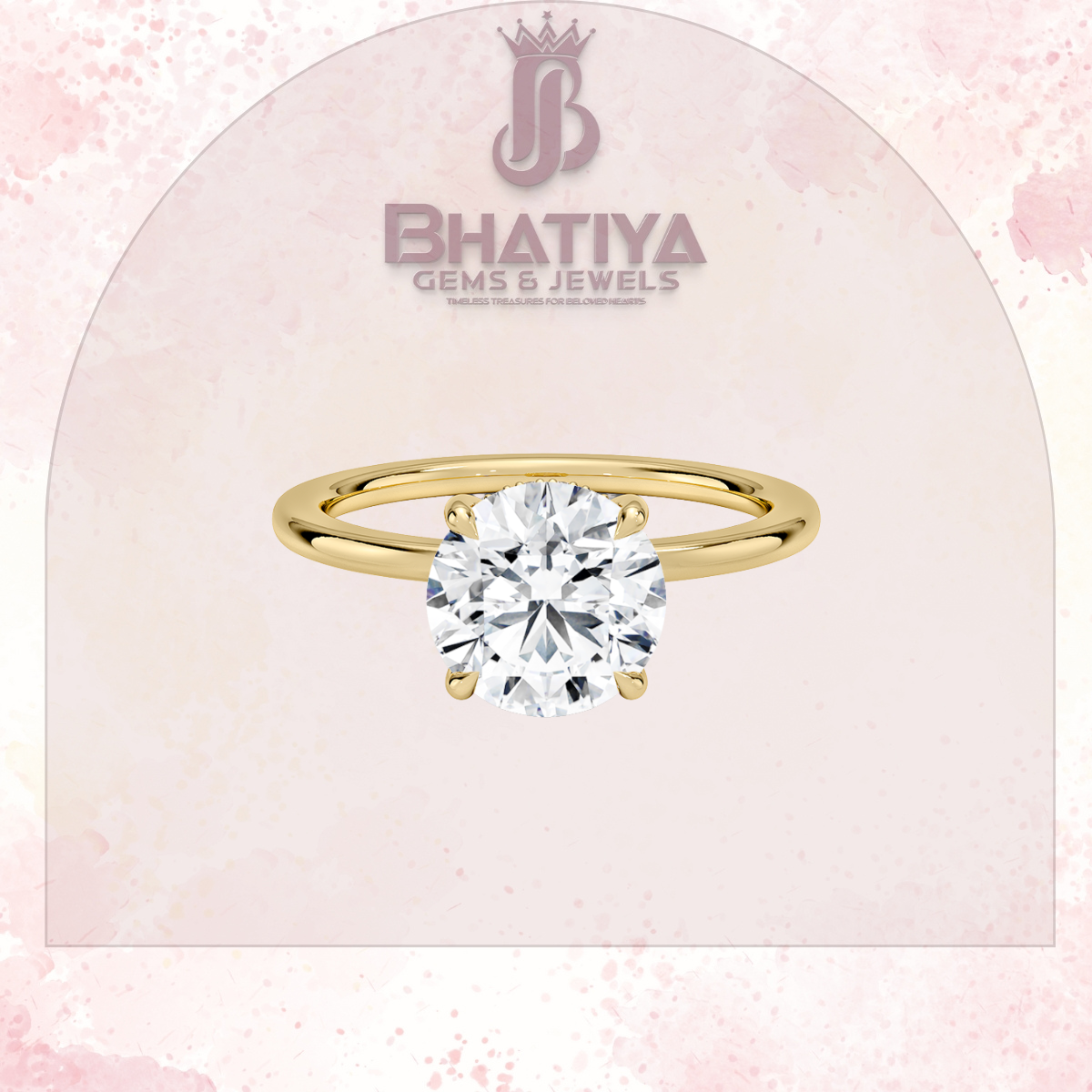 Classic Diamond Engagement Ring Minimalist Yellow Gold Setting Pure Love Solitaire Ring.