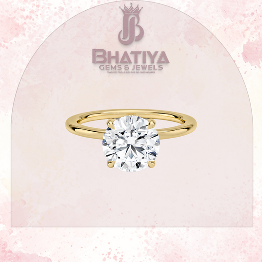 Classic Diamond Engagement Ring Minimalist Yellow Gold Setting Pure Love Solitaire Ring.