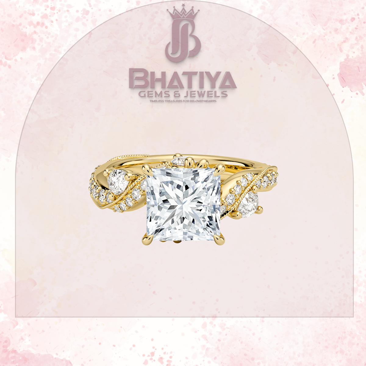 Royal Radiance Diamond Ring – 14K Gold Plated with Twisted Pave Band For Men's and Woman