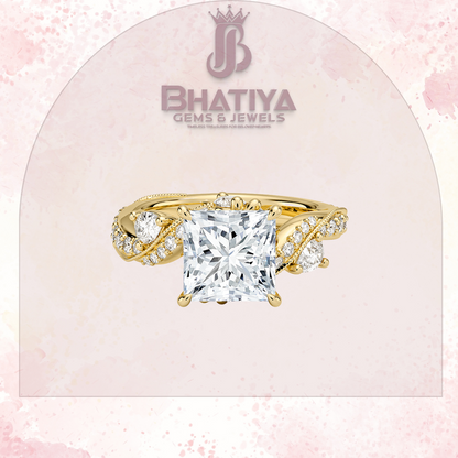 Royal Radiance Diamond Ring – 14K Gold Plated with Twisted Pave Band For Men's and Woman