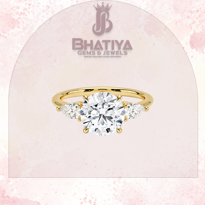 Elegant Diamond Engagement Ring – 14K Yellow Gold with Side Pear-Shaped Diamonds Luxury Fine Jewelry by Bhatiya Gems & Jewels
