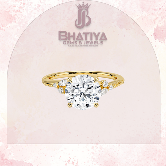 Vintage-Inspired Diamond Engagement Ring – 6-Prong Setting with Side Accents in Yellow Gold