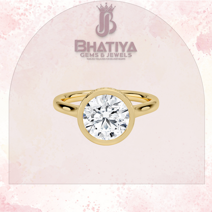 Radiant Elegance luxury Cut Diamond Ring in Yellow Gold Bezel Setting