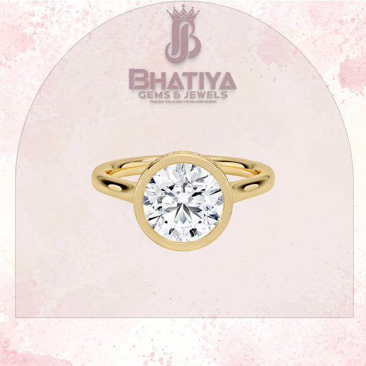 Radiant Elegance luxury Cut Diamond Ring in Yellow Gold Bezel Setting