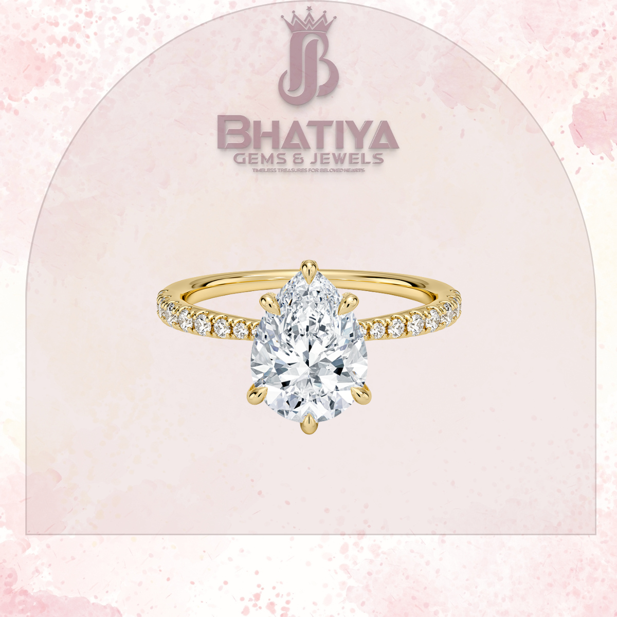 Round Brilliant Moissanite Diamond Solitaire Engagement Ring in 18K Yellow Gold Pave Band Sparkle