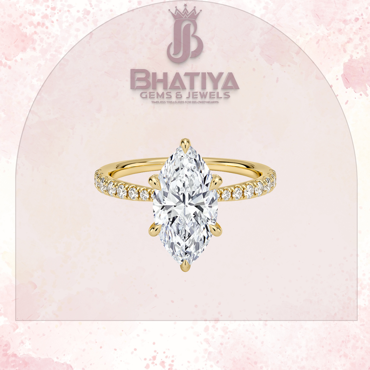 Round Brilliant Moissanite Diamond Solitaire Engagement Ring in 18K Yellow Gold Pave Band Sparkle