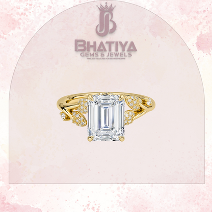 Timeless Elegance Solitaire Ring with Diamond Leaf Accents 14K Gold