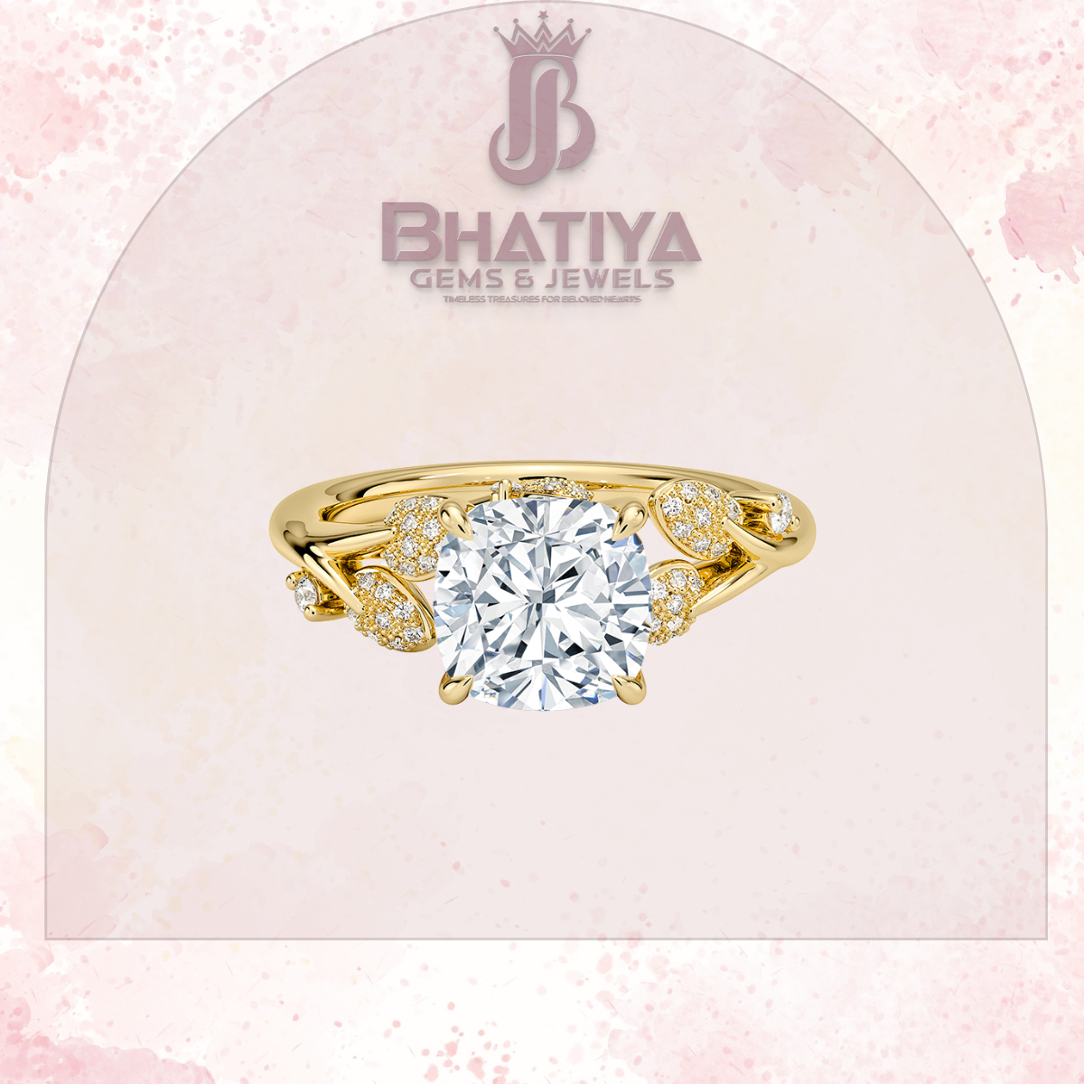 Timeless Elegance Solitaire Ring with Diamond Leaf Accents 14K Gold