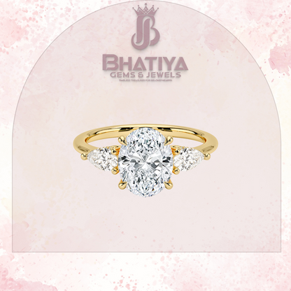 Elegant Diamond Engagement Ring – 14K Yellow Gold with Side Pear-Shaped Diamonds Luxury Fine Jewelry by Bhatiya Gems & Jewels