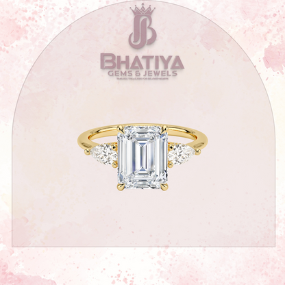 Elegant Diamond Engagement Ring – 14K Yellow Gold with Side Pear-Shaped Diamonds Luxury Fine Jewelry by Bhatiya Gems & Jewels