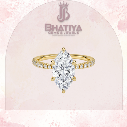 Round Brilliant Moissanite Diamond Solitaire Engagement Ring in 18K Yellow Gold Pave Band Sparkle