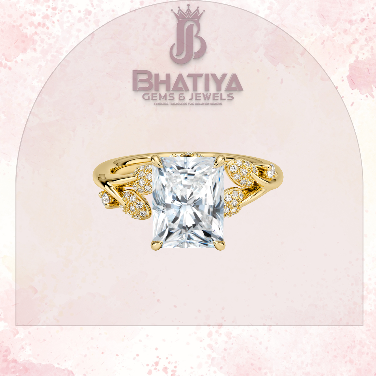 Timeless Elegance Solitaire Ring with Diamond Leaf Accents 14K Gold