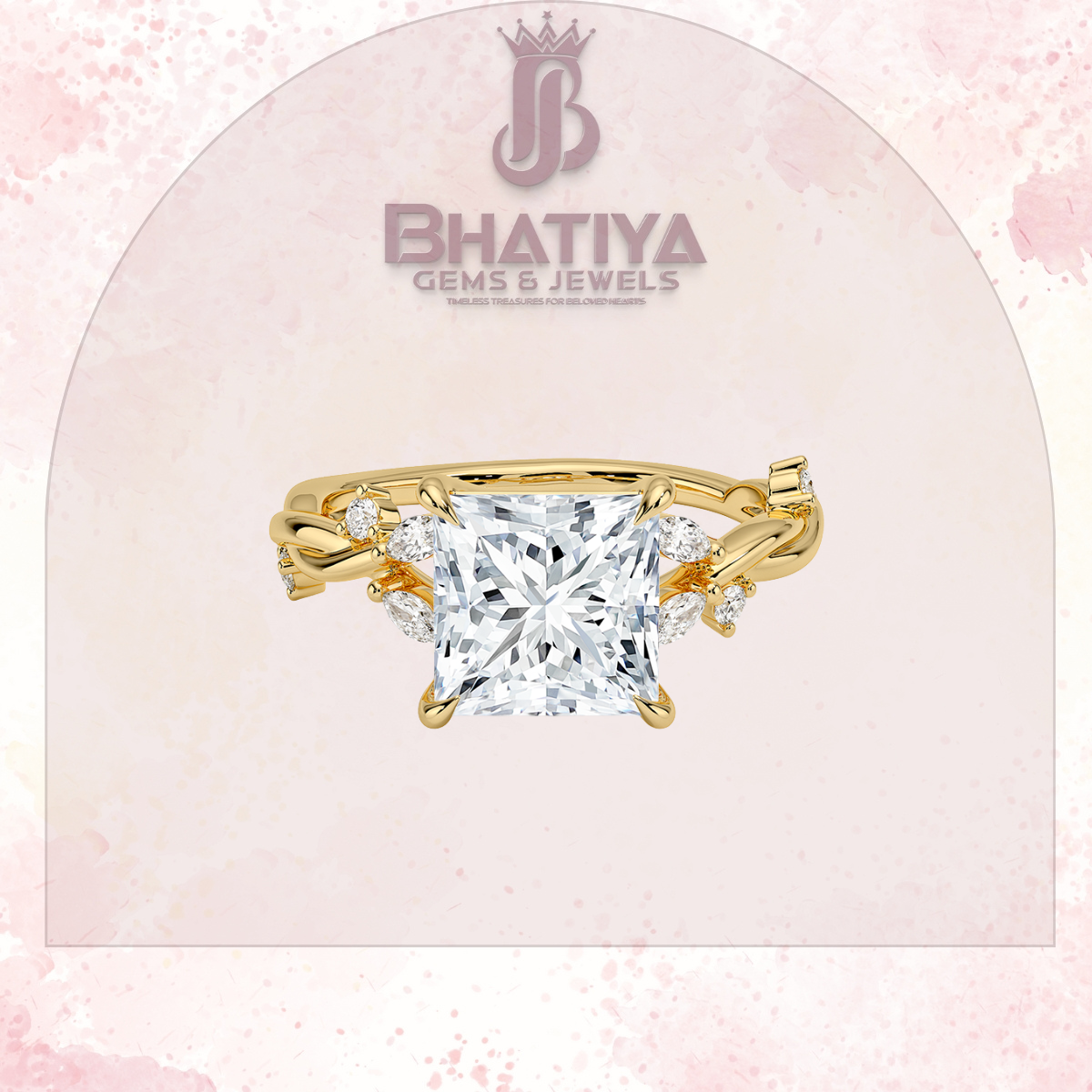 Engagement Ring in 14K Gold with Twisted Vine Band & Marquise Accents