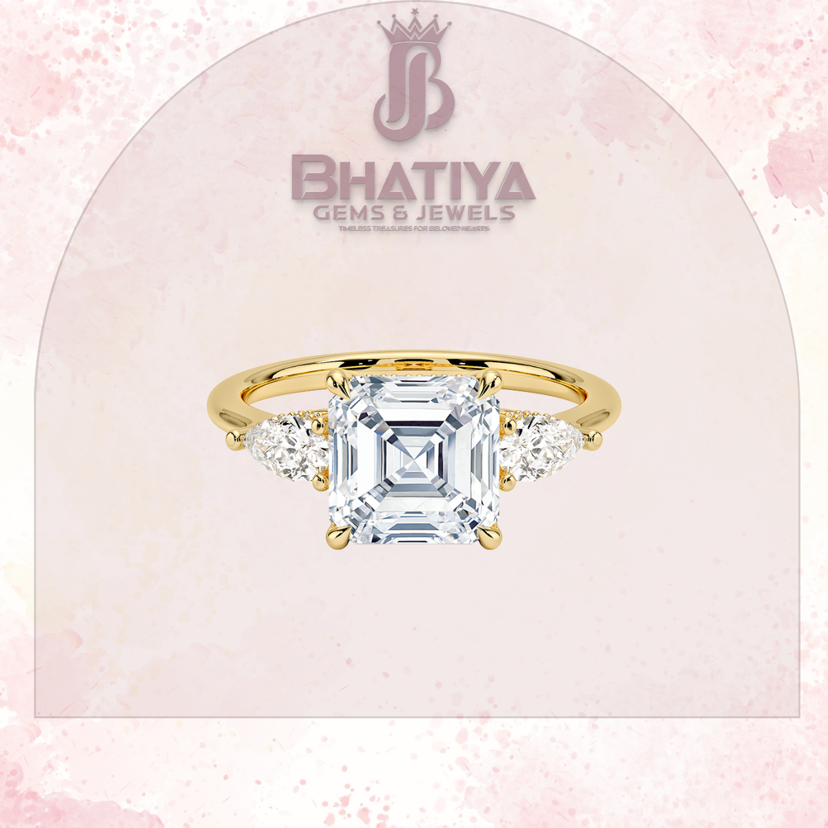 Elegant Diamond Engagement Ring – 14K Yellow Gold with Side Pear-Shaped Diamonds Luxury Fine Jewelry by Bhatiya Gems & Jewels