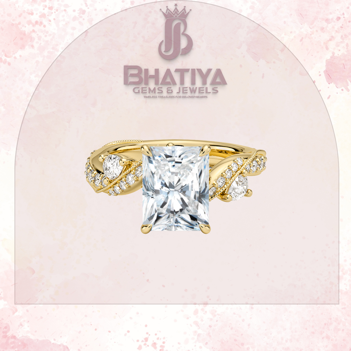 Royal Radiance Diamond Ring – 14K Gold Plated with Twisted Pave Band For Men's and Woman