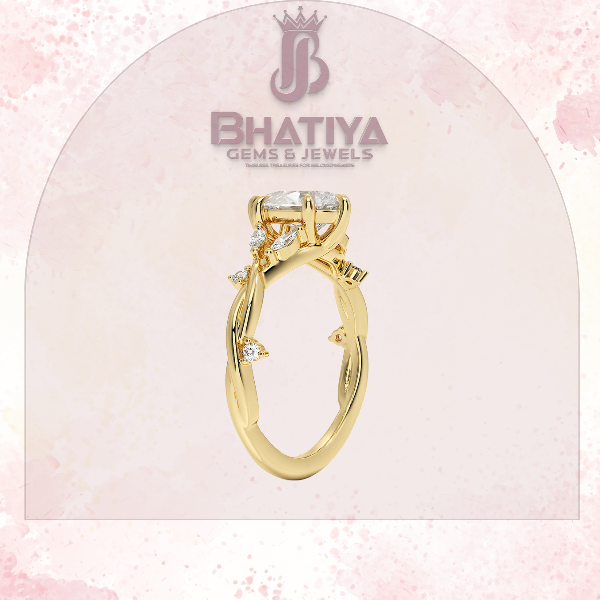 Engagement Ring in 14K Gold with Twisted Vine Band & Marquise Accents