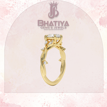 Engagement Ring in 14K Gold with Twisted Vine Band & Marquise Accents