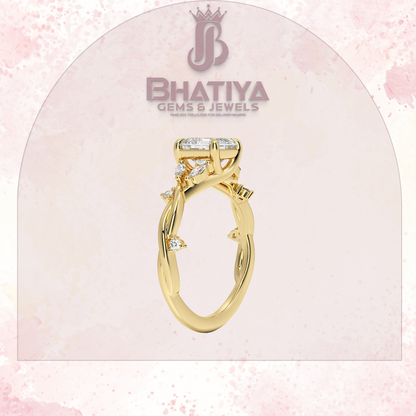 Engagement Ring in 14K Gold with Twisted Vine Band & Marquise Accents