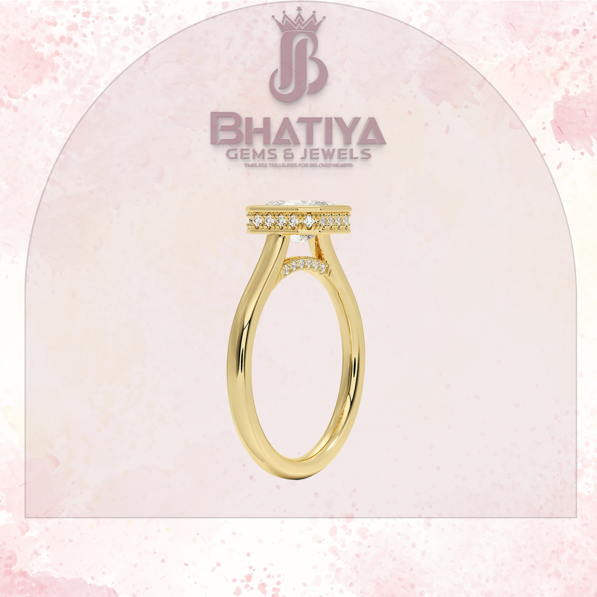 Radiant Elegance luxury Cut Diamond Ring in Yellow Gold Bezel Setting
