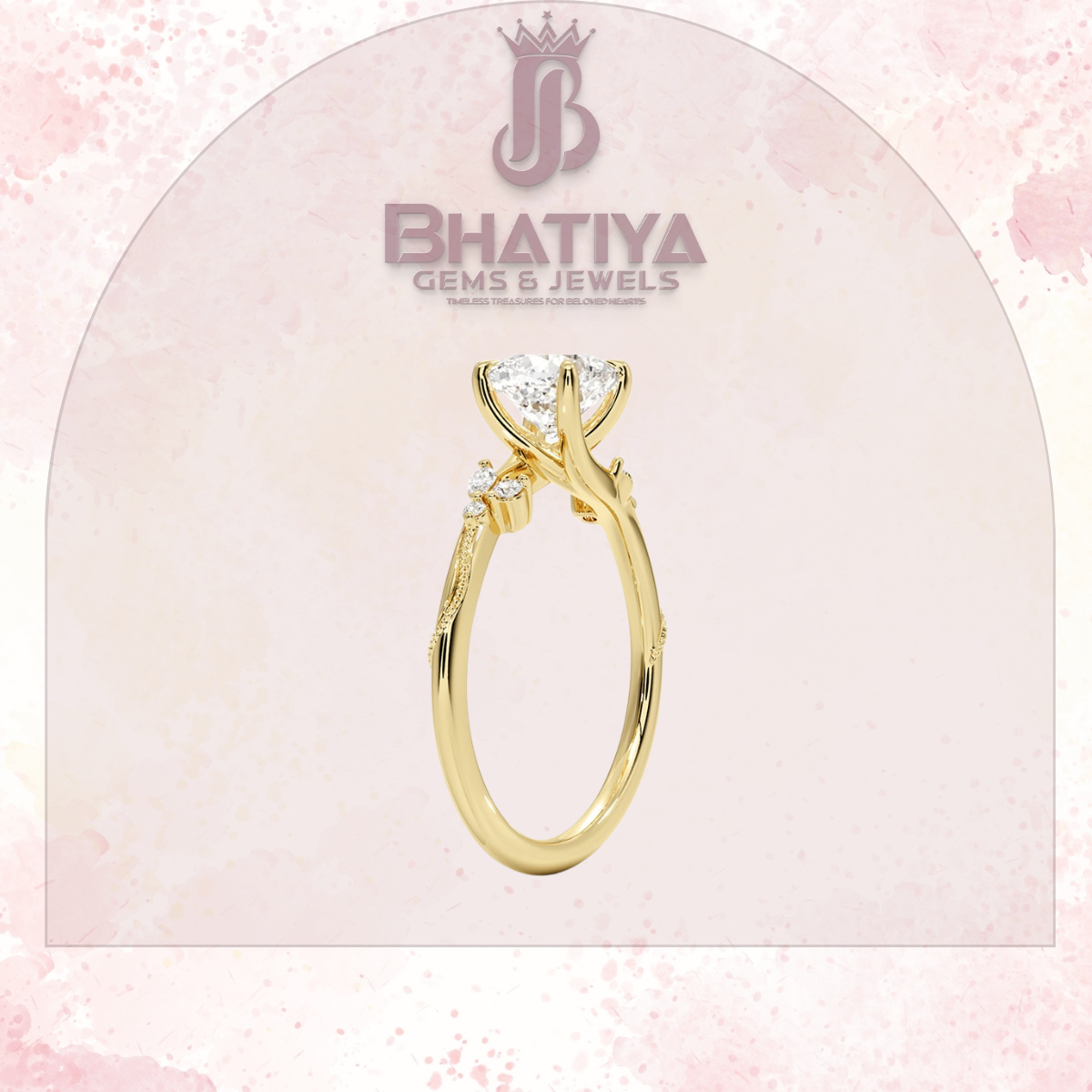 Vintage-Inspired Diamond Engagement Ring – 6-Prong Setting with Side Accents in Yellow Gold