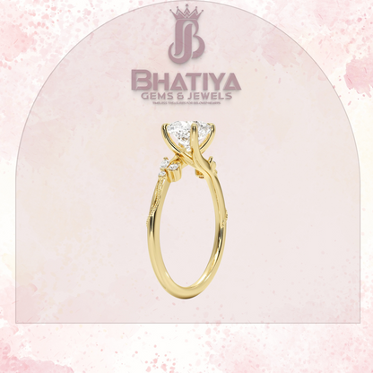 Vintage-Inspired Diamond Engagement Ring – 6-Prong Setting with Side Accents in Yellow Gold
