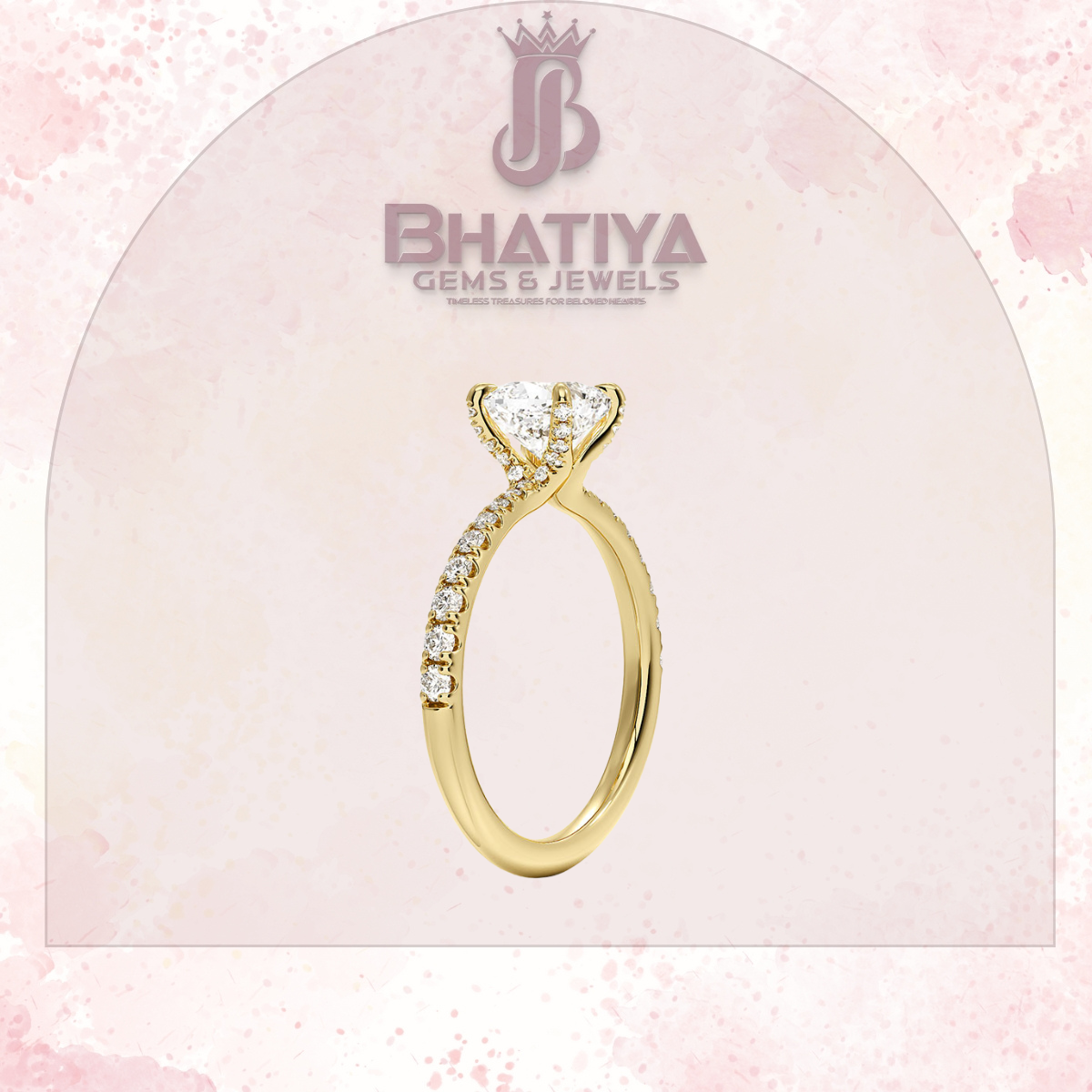 Round Brilliant Moissanite Diamond Solitaire Engagement Ring in 18K Yellow Gold Pave Band Sparkle