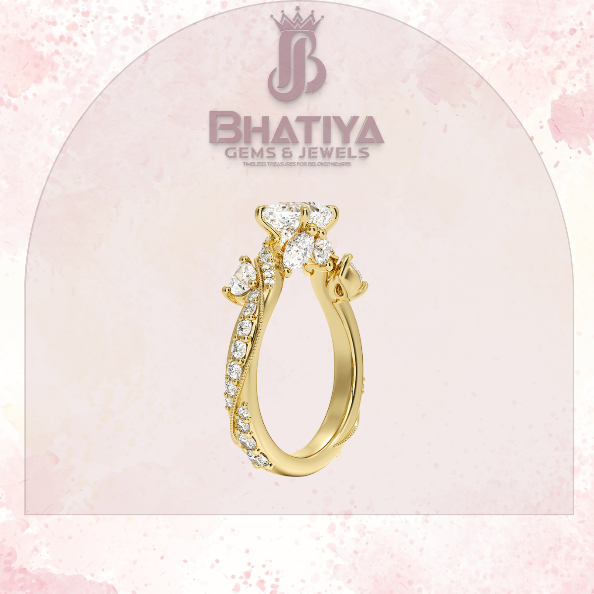 Royal Radiance Diamond Ring – 14K Gold Plated with Twisted Pave Band For Men's and Woman