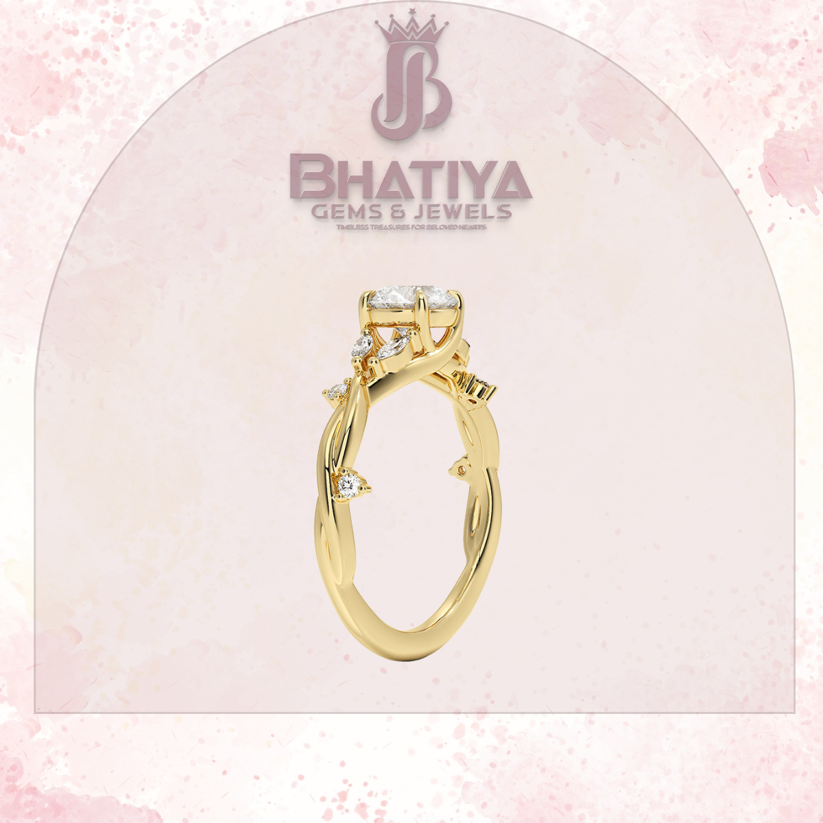 Engagement Ring in 14K Gold with Twisted Vine Band & Marquise Accents