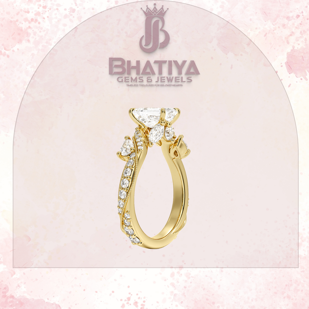 Royal Radiance Diamond Ring – 14K Gold Plated with Twisted Pave Band For Men's and Woman