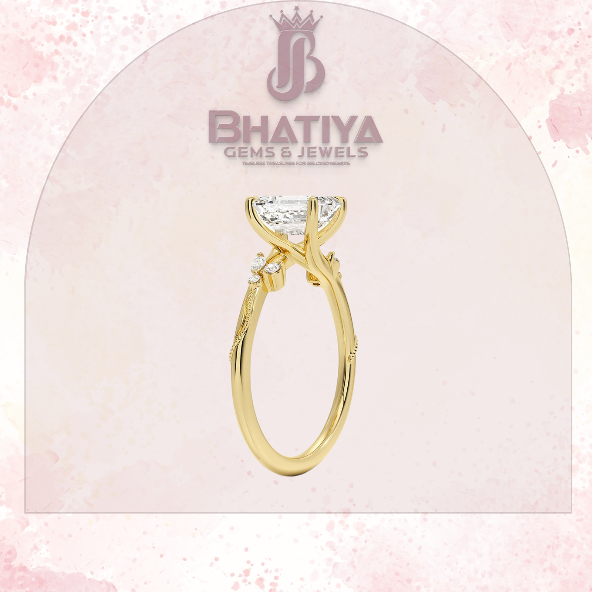 Vintage-Inspired Diamond Engagement Ring – 6-Prong Setting with Side Accents in Yellow Gold