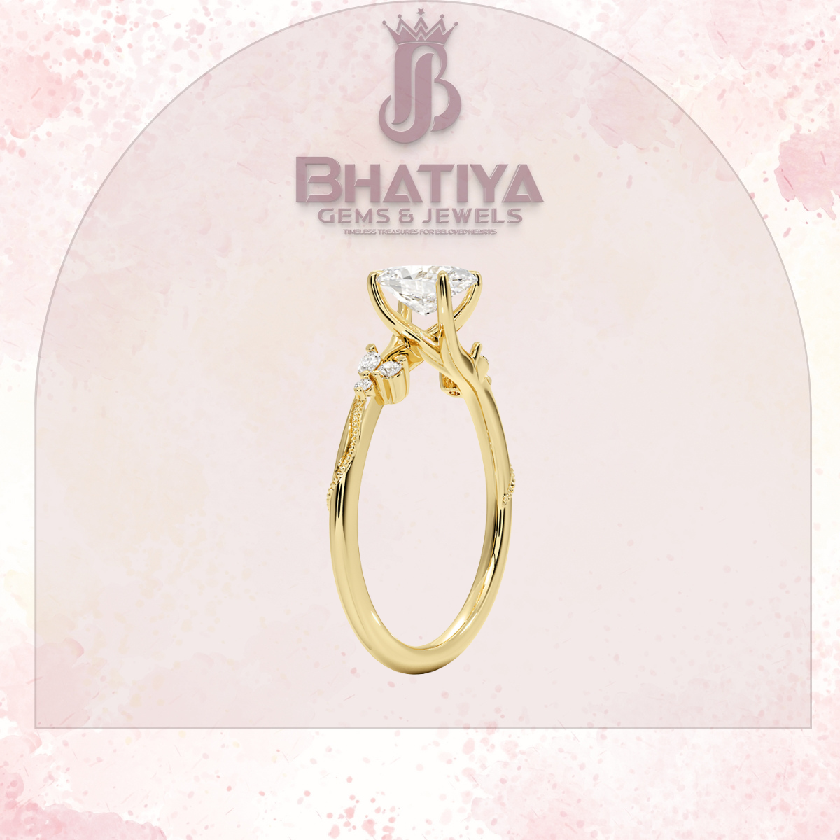Vintage-Inspired Diamond Engagement Ring – 6-Prong Setting with Side Accents in Yellow Gold