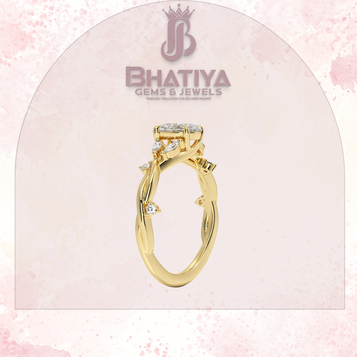 Engagement Ring in 14K Gold with Twisted Vine Band & Marquise Accents