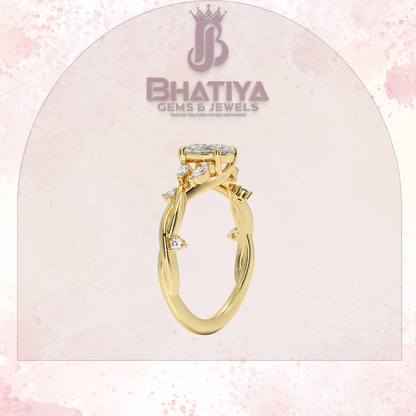 Engagement Ring in 14K Gold with Twisted Vine Band & Marquise Accents