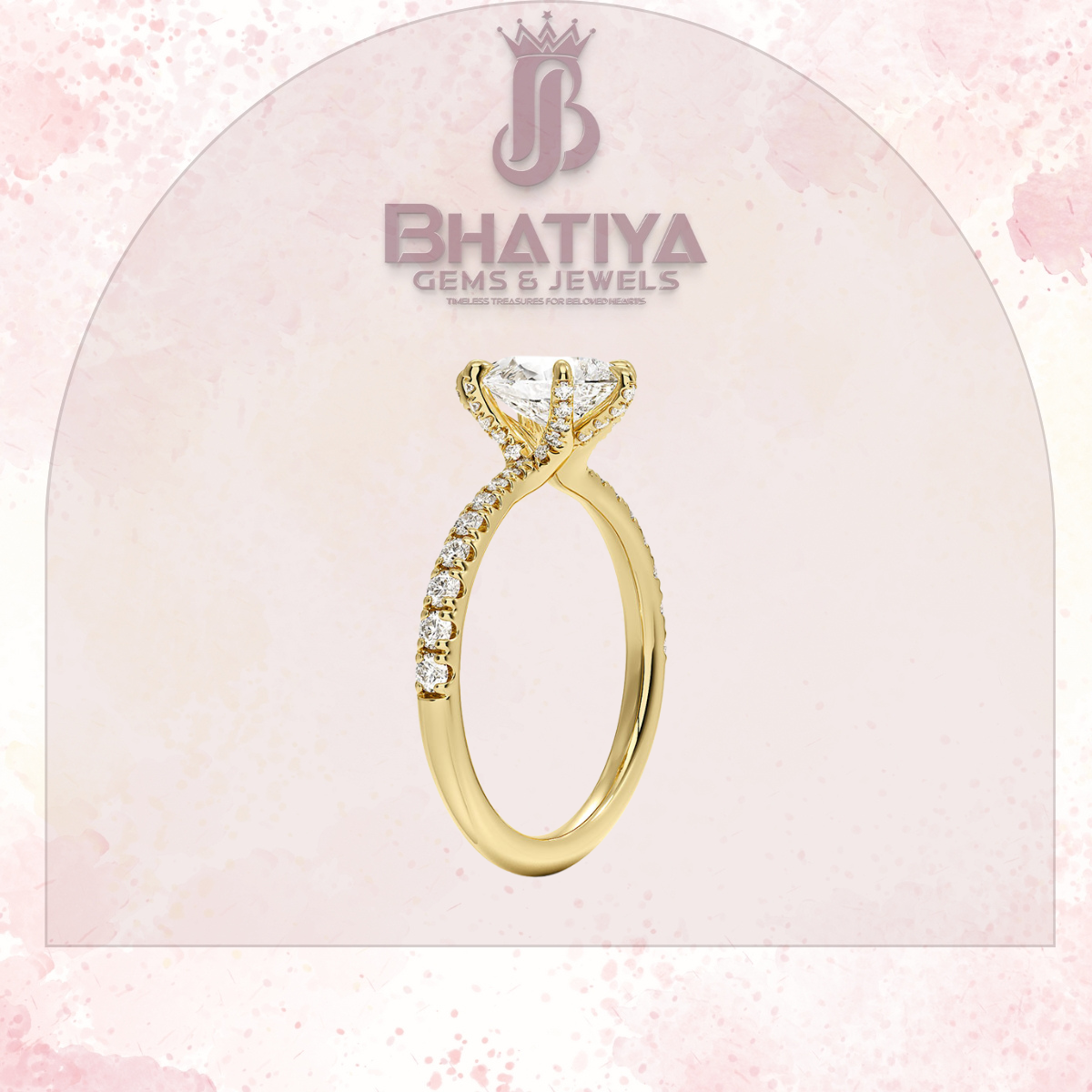 Round Brilliant Moissanite Diamond Solitaire Engagement Ring in 18K Yellow Gold Pave Band Sparkle