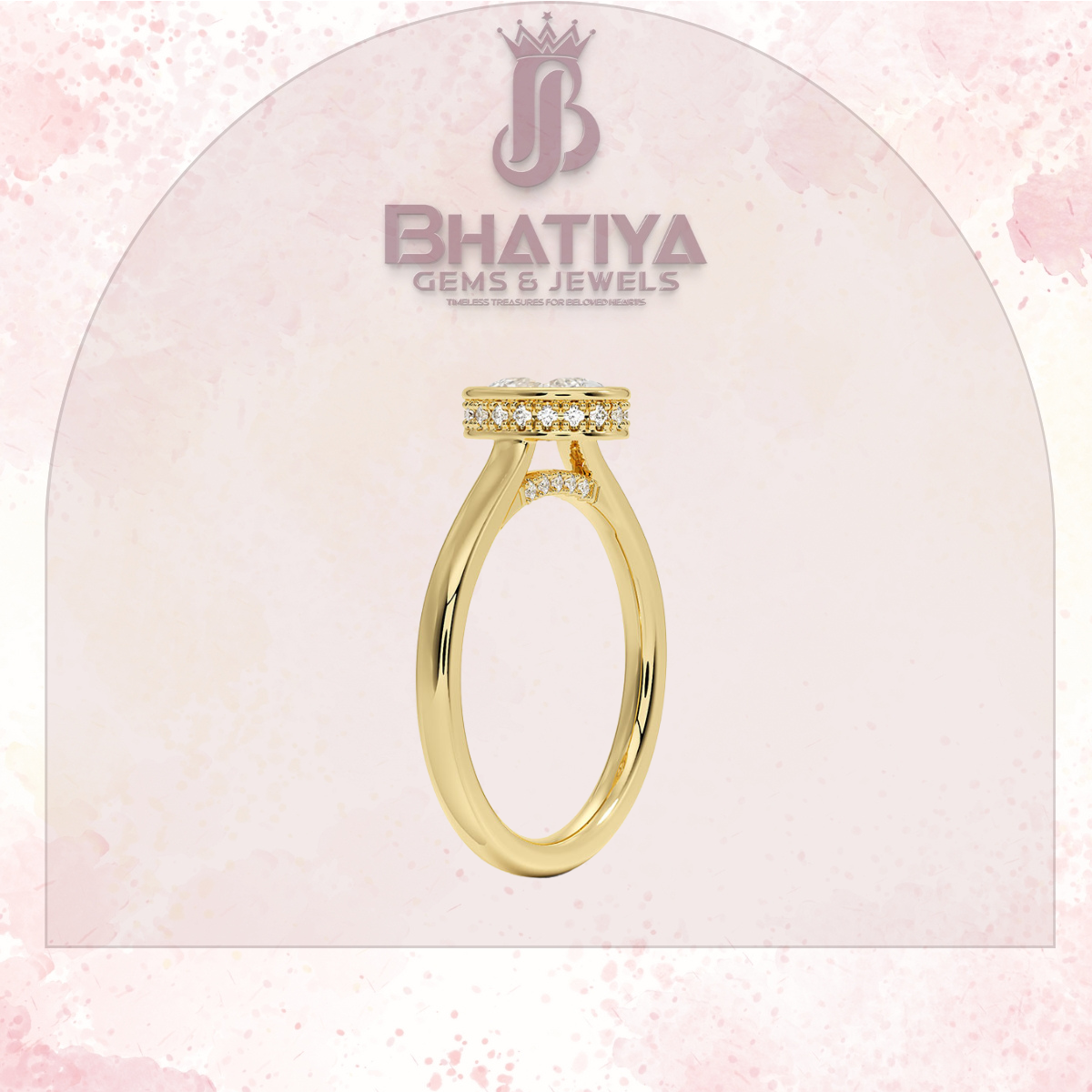 Radiant Elegance luxury Cut Diamond Ring in Yellow Gold Bezel Setting