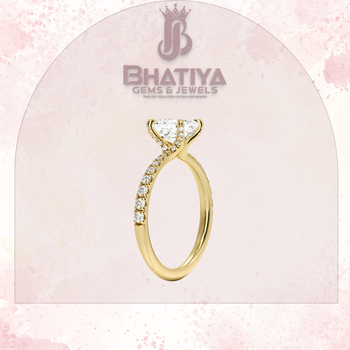 Round Brilliant Moissanite Diamond Solitaire Engagement Ring in 18K Yellow Gold Pave Band Sparkle