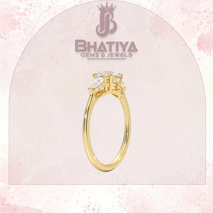 Elegant Diamond Engagement Ring – 14K Yellow Gold with Side Pear-Shaped Diamonds Luxury Fine Jewelry by Bhatiya Gems & Jewels