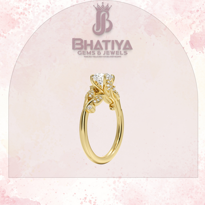 Timeless Elegance Solitaire Ring with Diamond Leaf Accents 14K Gold