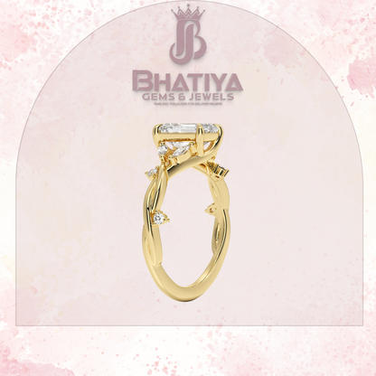 Engagement Ring in 14K Gold with Twisted Vine Band & Marquise Accents