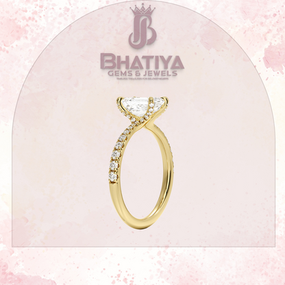 Round Brilliant Moissanite Diamond Solitaire Engagement Ring in 18K Yellow Gold Pave Band Sparkle