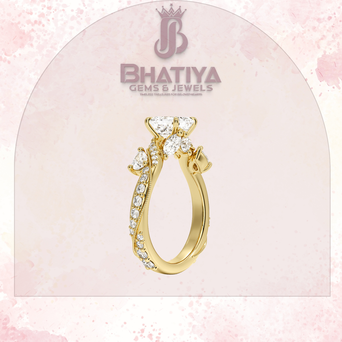 Royal Radiance Diamond Ring – 14K Gold Plated with Twisted Pave Band For Men's and Woman